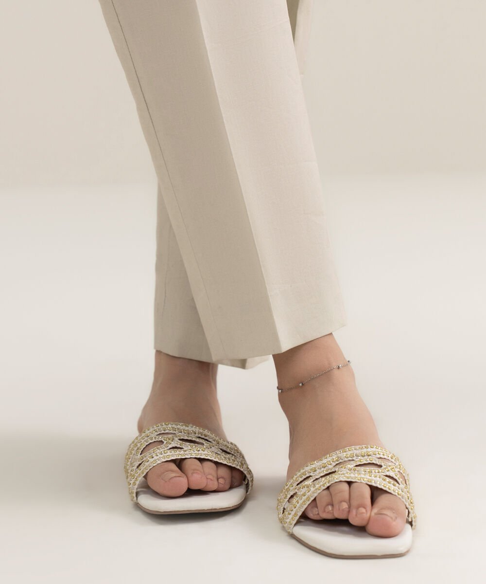 Women's Unstitched Cotton Printed Off White Trousers Fabric