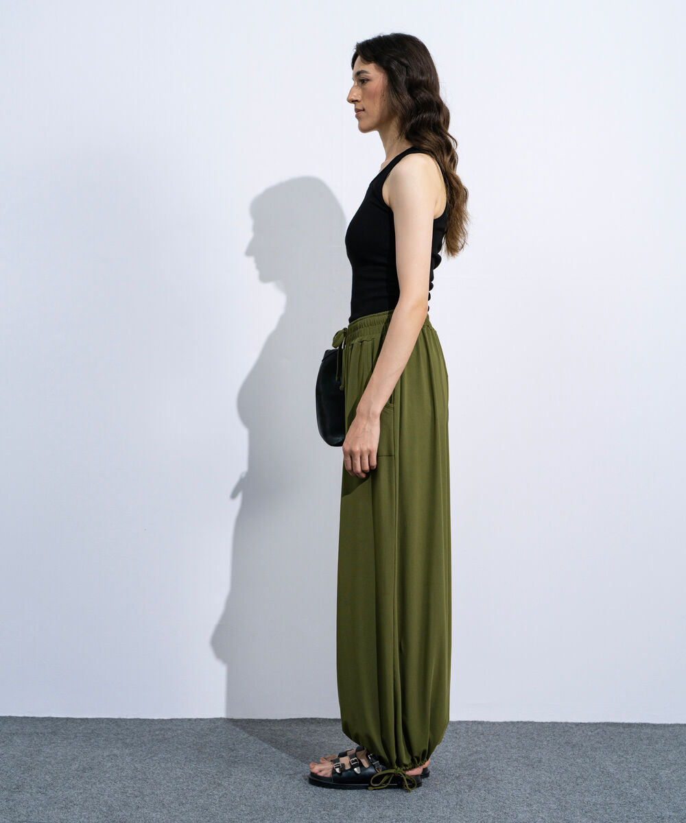 Women's Olive Green Flowing Balloon Trousers