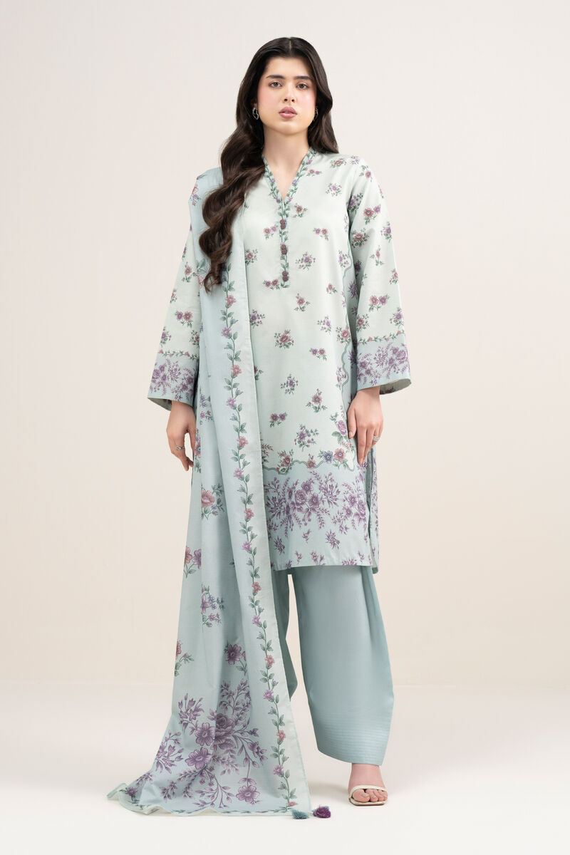 3 Piece - Printed Zari Lawn Suit