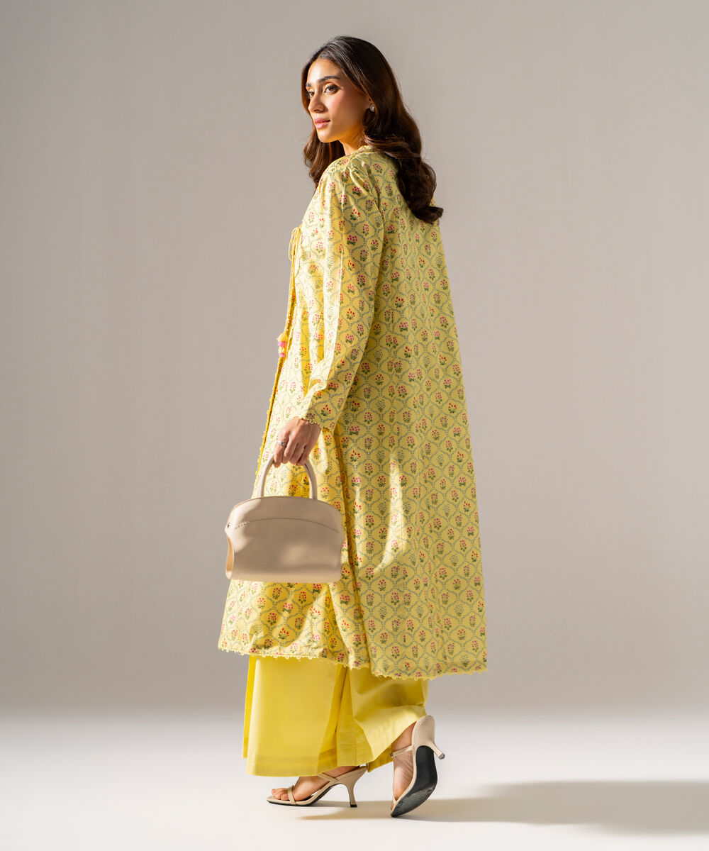 Women's RTW Cambric Printed Pale Yellow Angrakha