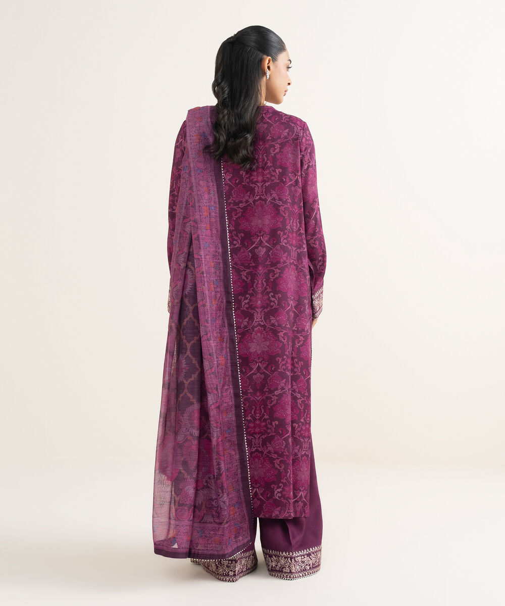 Women's RTW Dobby Embroidered Purple 3 Piece Suit