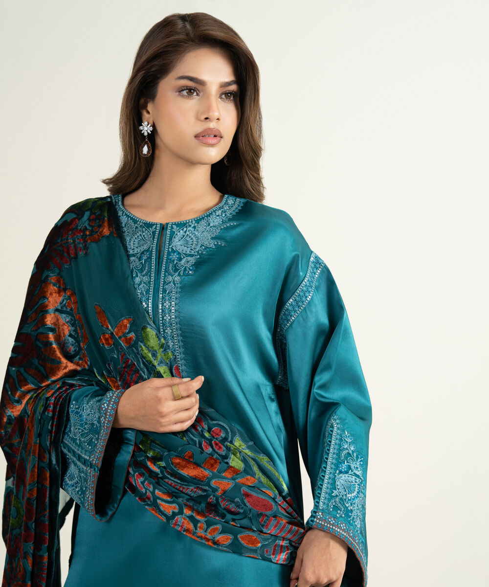 Women's Unstitched Blended Satin 3 Piece Suit