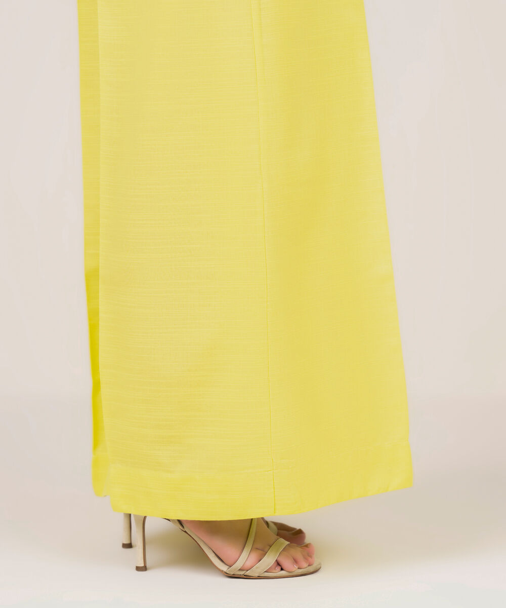 Women's RTW Khaddar Solid Lime Green Flared Pants