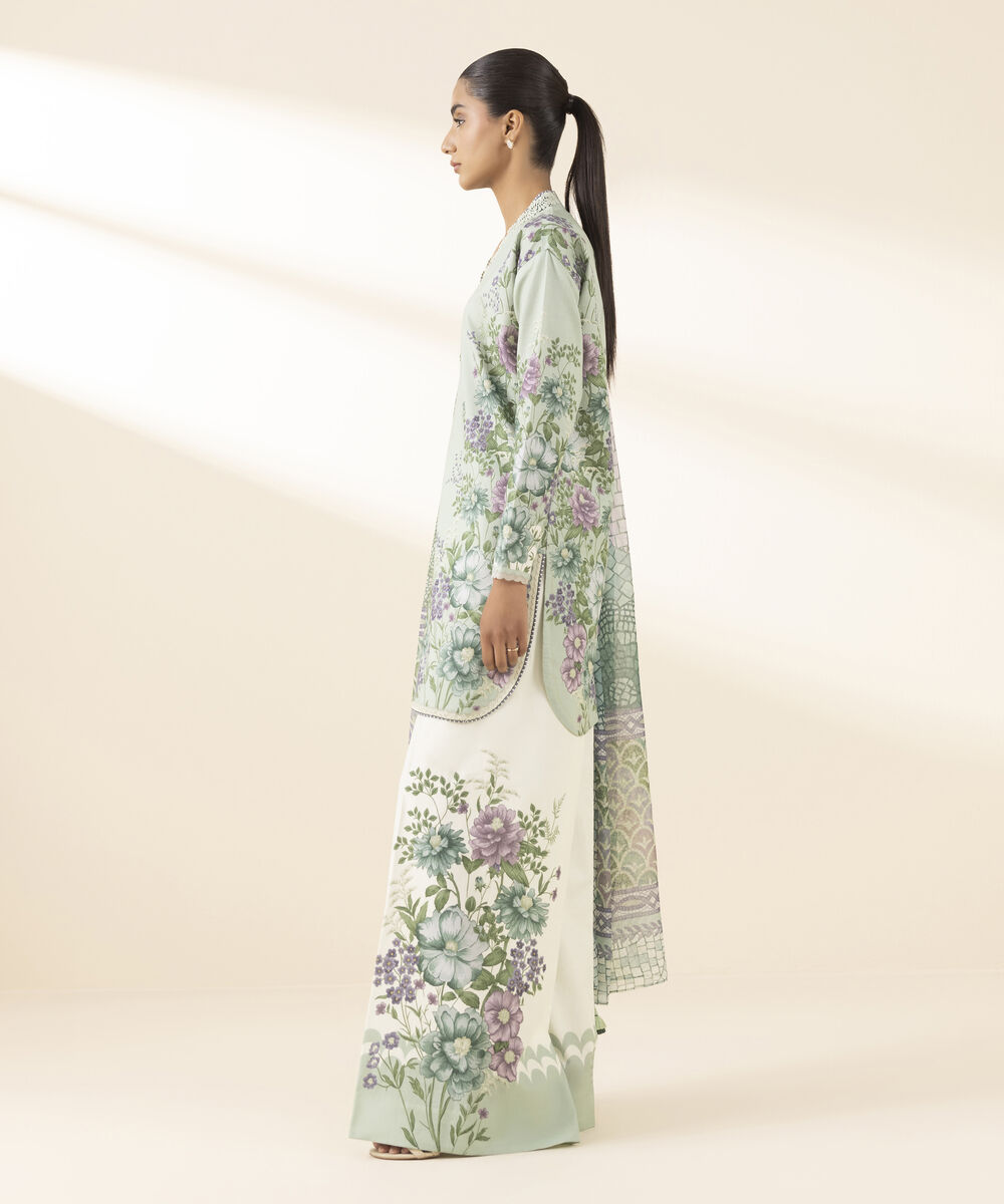 Unstitched Women's Green Lawn 3 Piece Suit