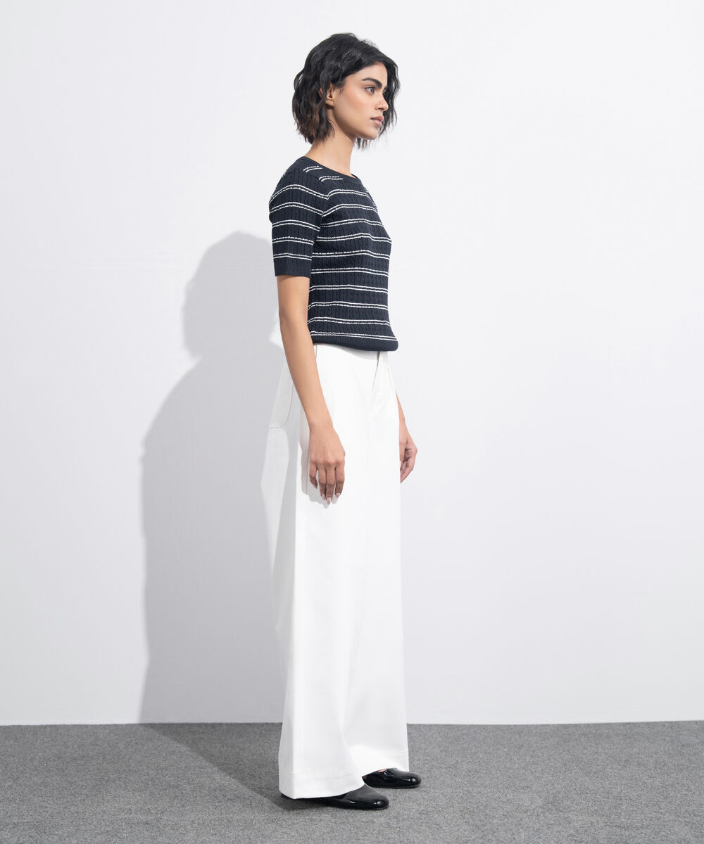 Women's Western Wear Blue Short Sleeve Striped Sweater