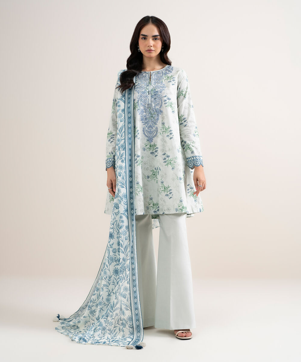 Women's Unstitched Lawn Embroidered Grey 3 Piece Suit