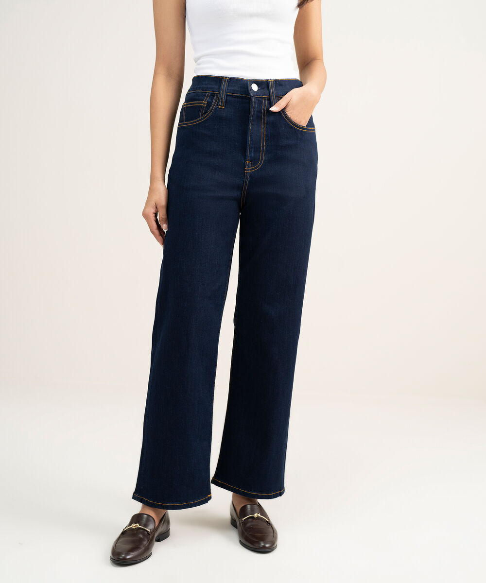 Women's Western Wear Blue High Rise Ankle Straight Jeans