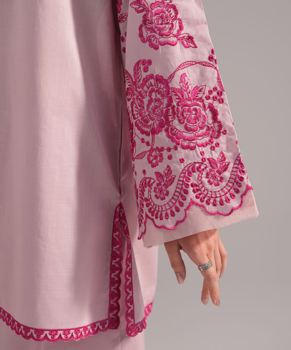 Women's RTW Crosshatch Embroidered Light Purple Straight Shirt