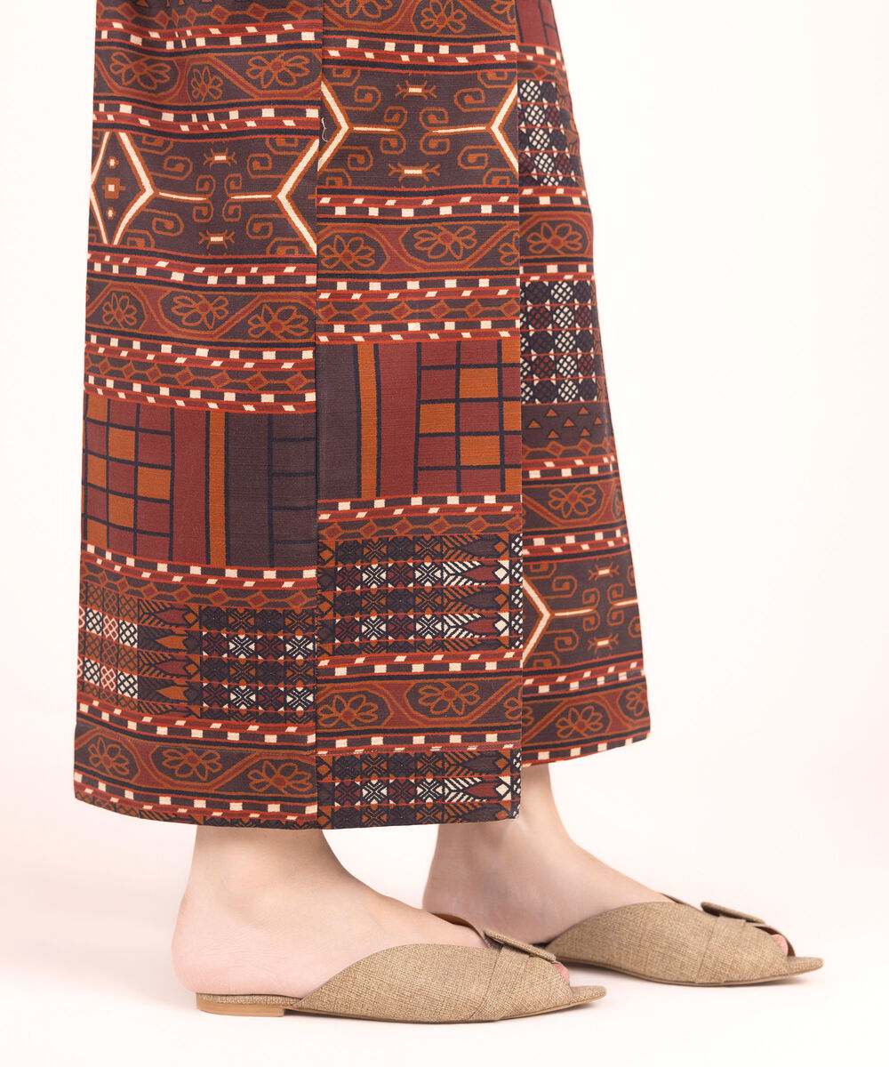 Women's RTW Khaddar Printed Brown Culottes