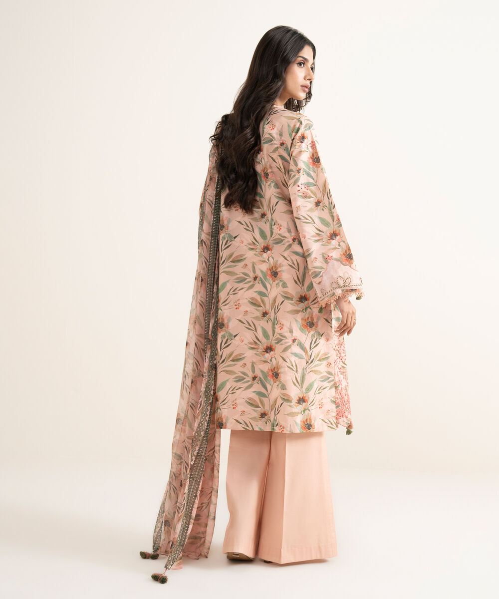 Women's Unstitched Lawn Embroidered Pink 3 Piece Suit