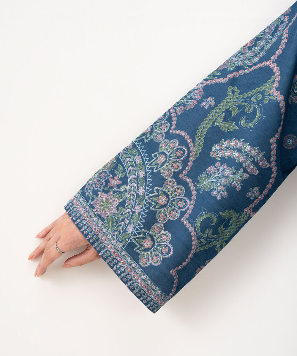 Women's Unstitched Light Khaddar Printed Blue 2 Piece Suit