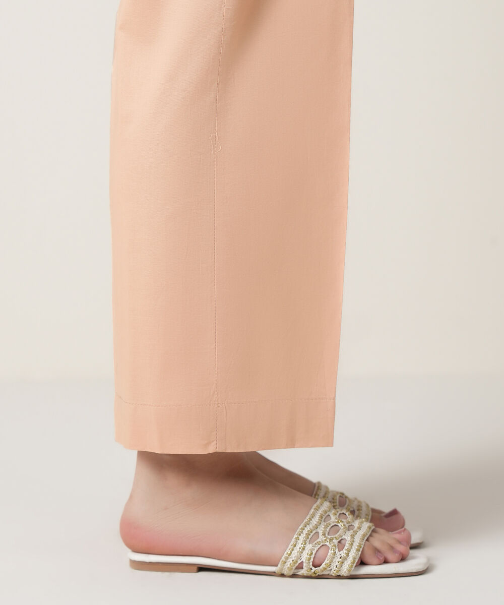 Women's RTW Cambric Peach Solid Trousers