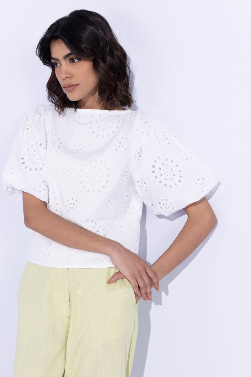 Emroidered Slash Neck Top