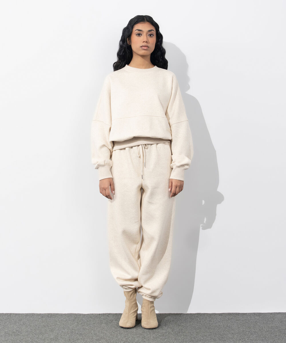 Women's Western Wear Beige Oversized Fleece Sweatshirt