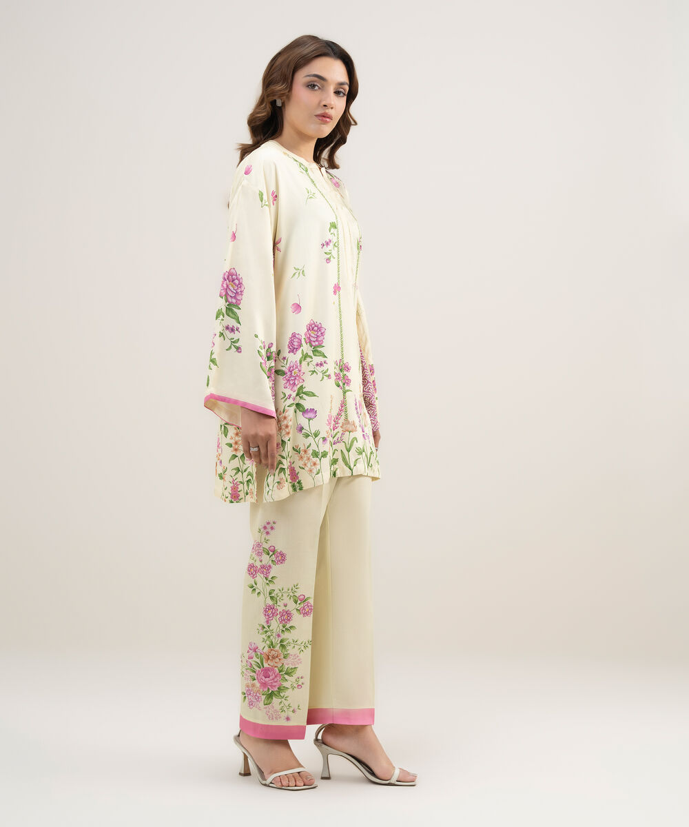 Women's RTW Dobby Printed Pale Yellow 2 Piece Suit