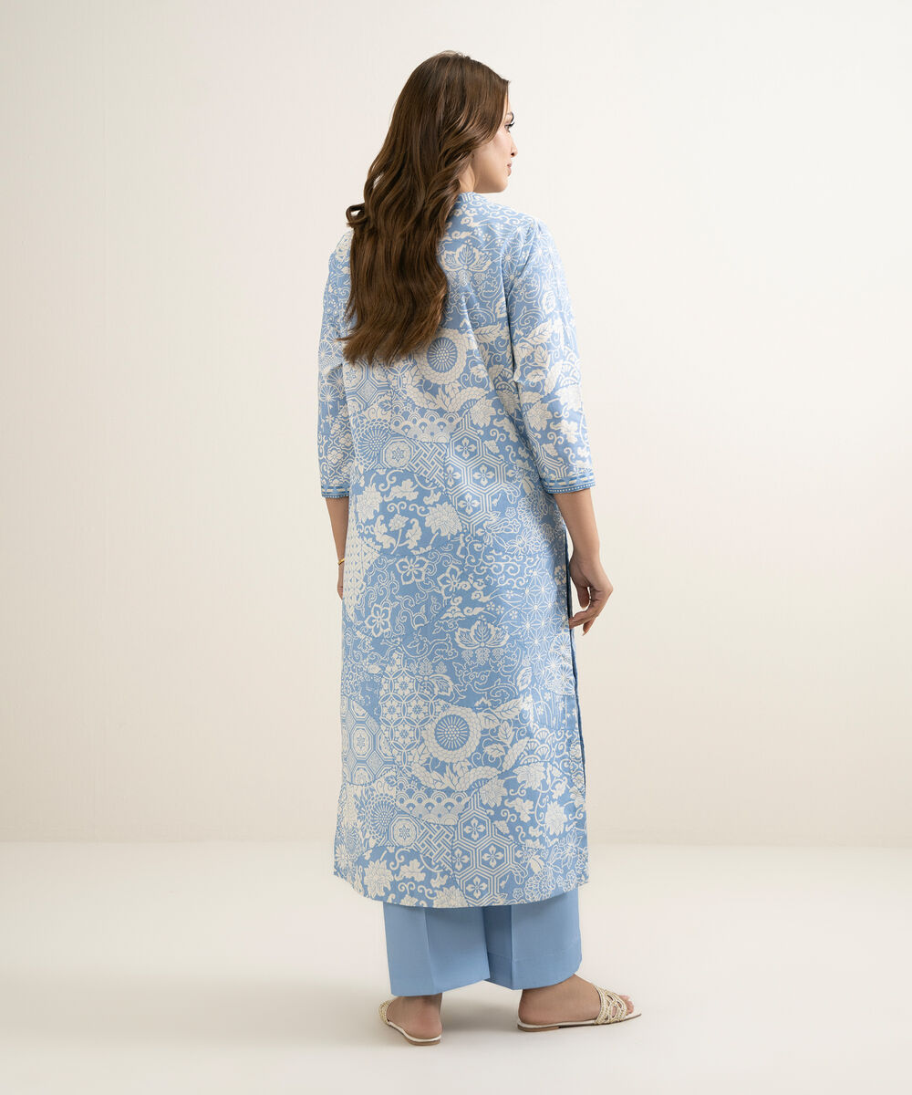 Women's Unstitched Lawn Printed Blue 2 Piece Suit
