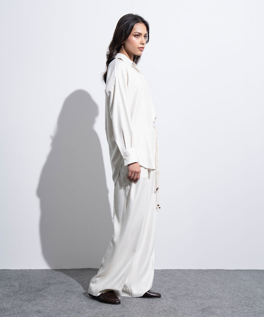 Women's Western Off-white Loose-Fit Linen Blend Shirt