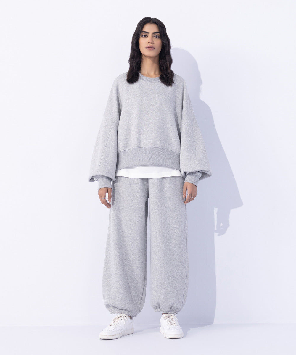 Woman - Grey Oversized Cropped Sweatshirt