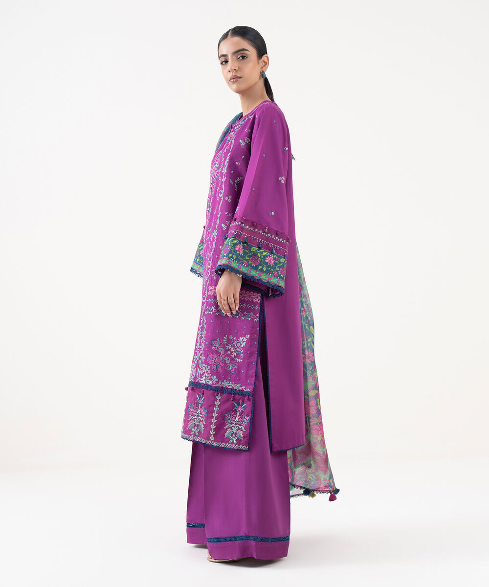 Women's Unstitched Light Cotton Satin Dyed Three Piece Suit