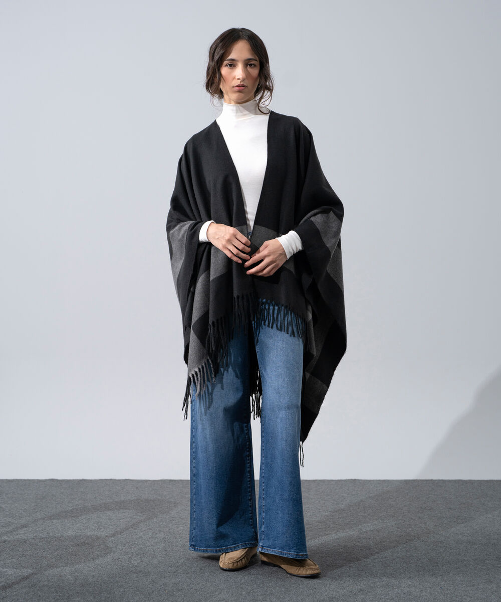 Women's Western Wear Black Polyester Cape Shawl