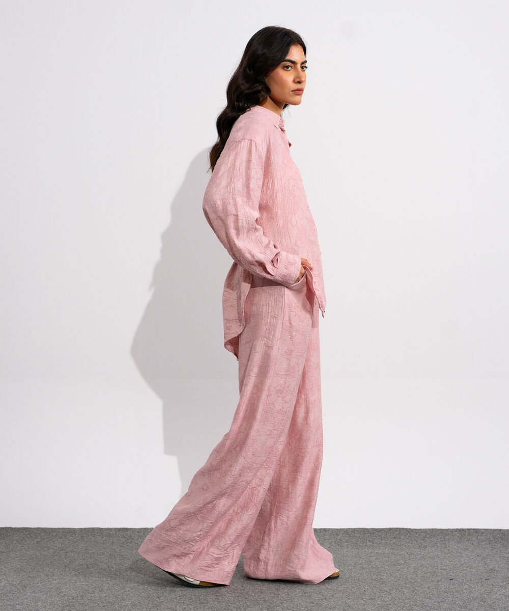 Women's Pink Textured Button Through Shirt