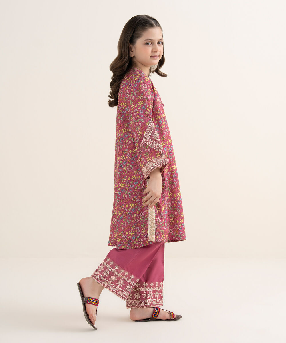 Girl's Herringbone Embroidered Pink 2 Piece Set