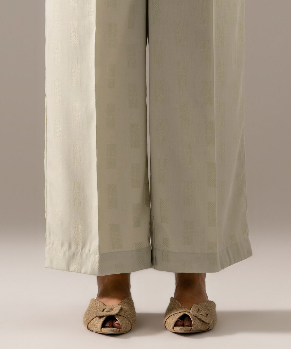 Women's RTW Poly Viscose Jacquard Solid Seafoam Green Culottes