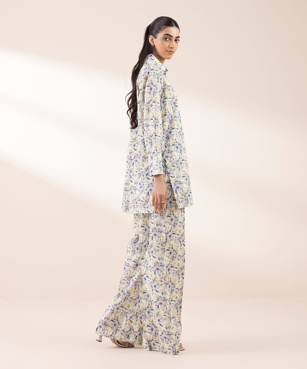 Women's RTW Lycra Multi Printed Button Down Shirt