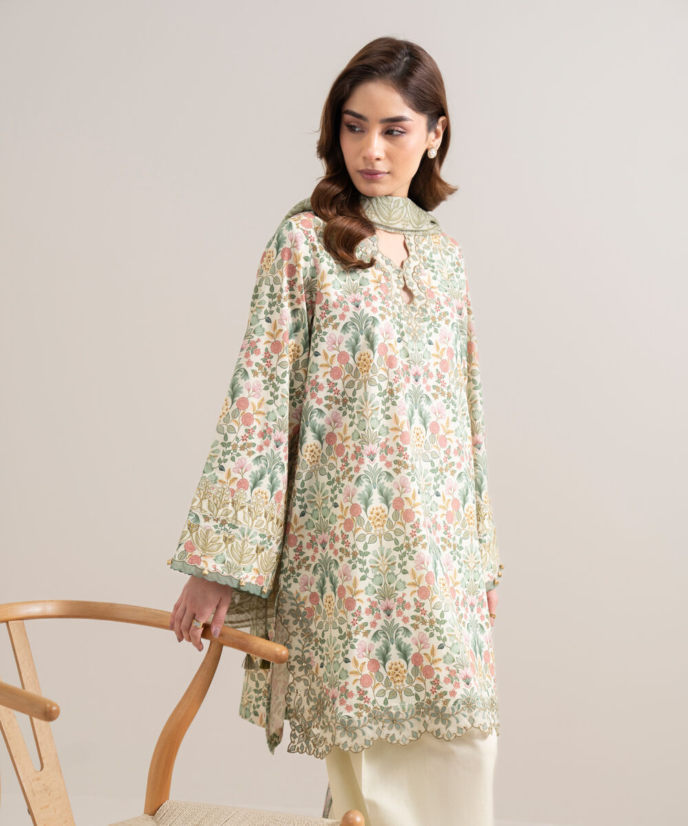 Women's Unstitched Lawn Embroidered Multi 3 Piece Suit