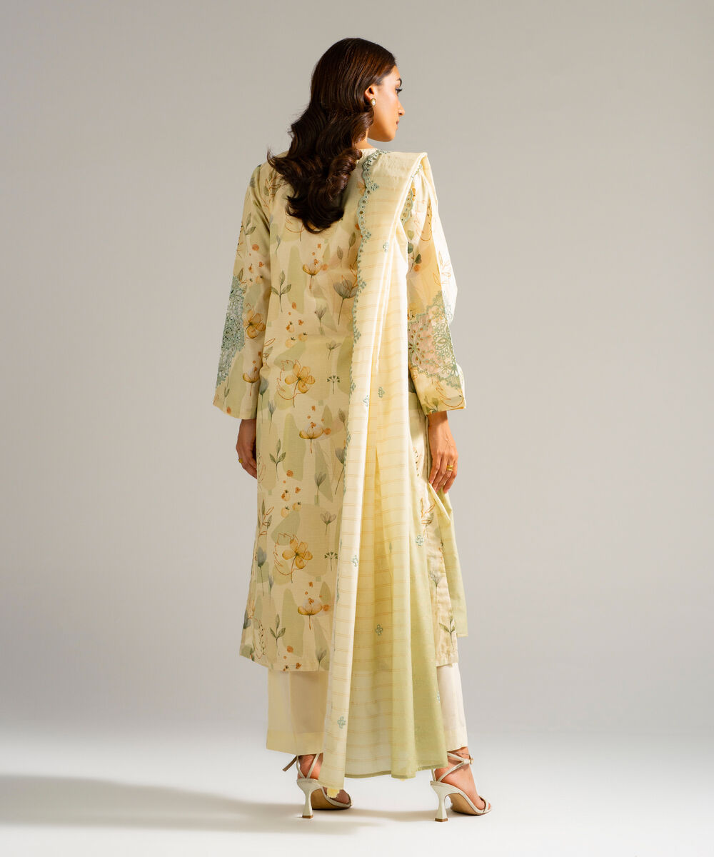 Women's RTW Zari Lawn Embroidered Yellow 3 Piece Suit