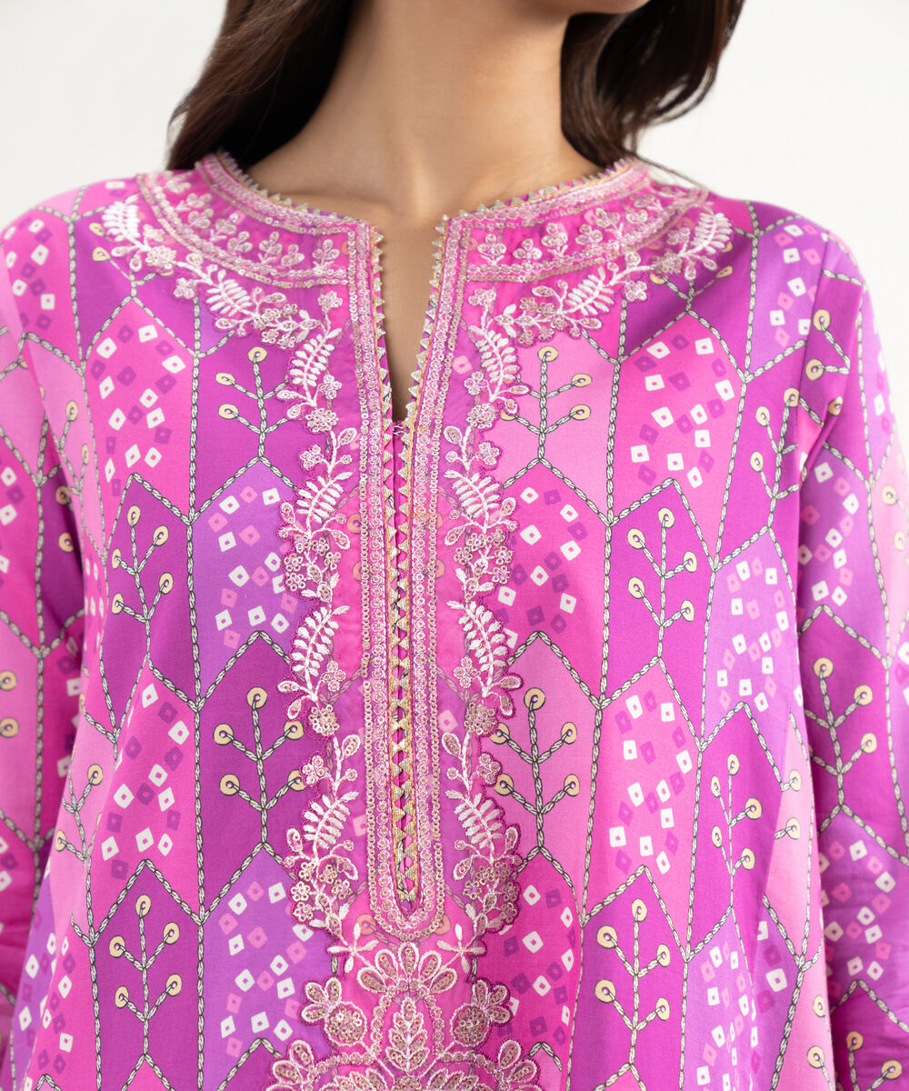 Women's Unstitched Lawn Pink Embroidered 3 Piece Suit