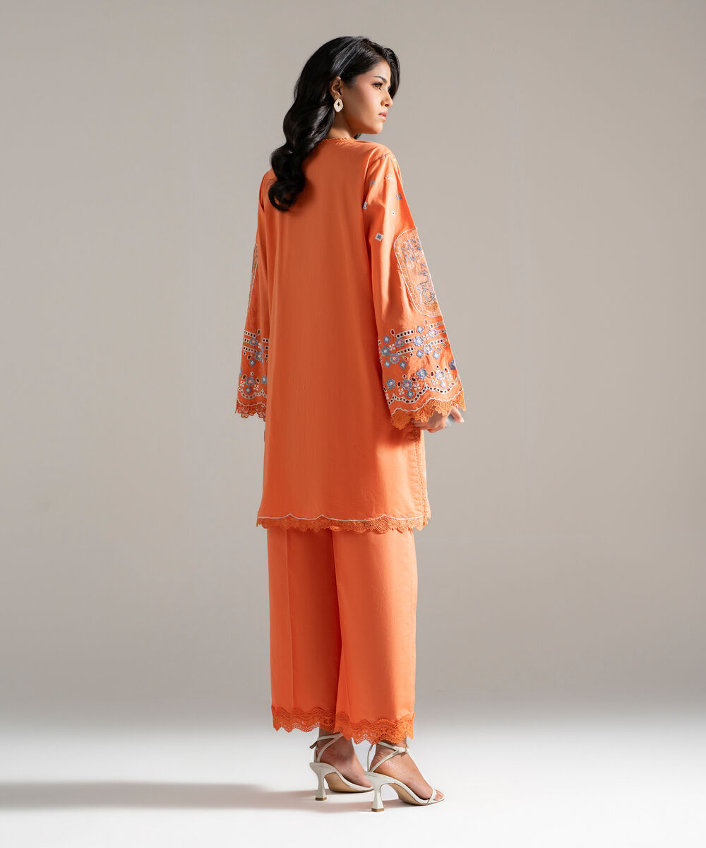 Women's RTW Lawn Embroidered Orange 2 Piece Suit
