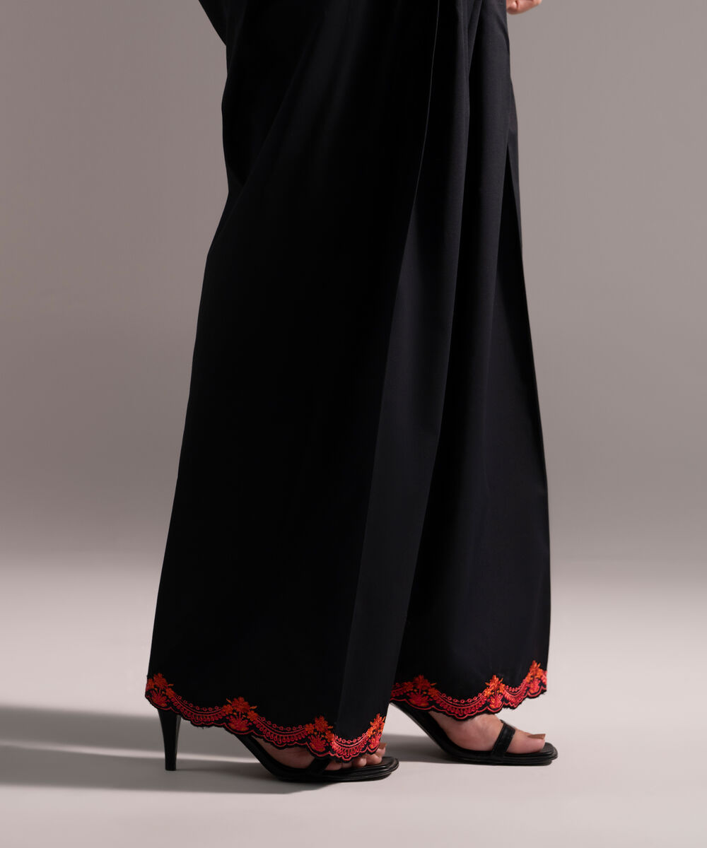 Women's RTW Cambric Embroidered Black Shalwar
