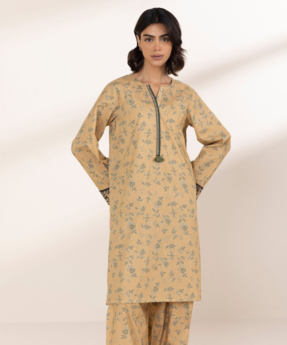 Women's RTW Cross Hatch Beige Printed A-Line Shirt