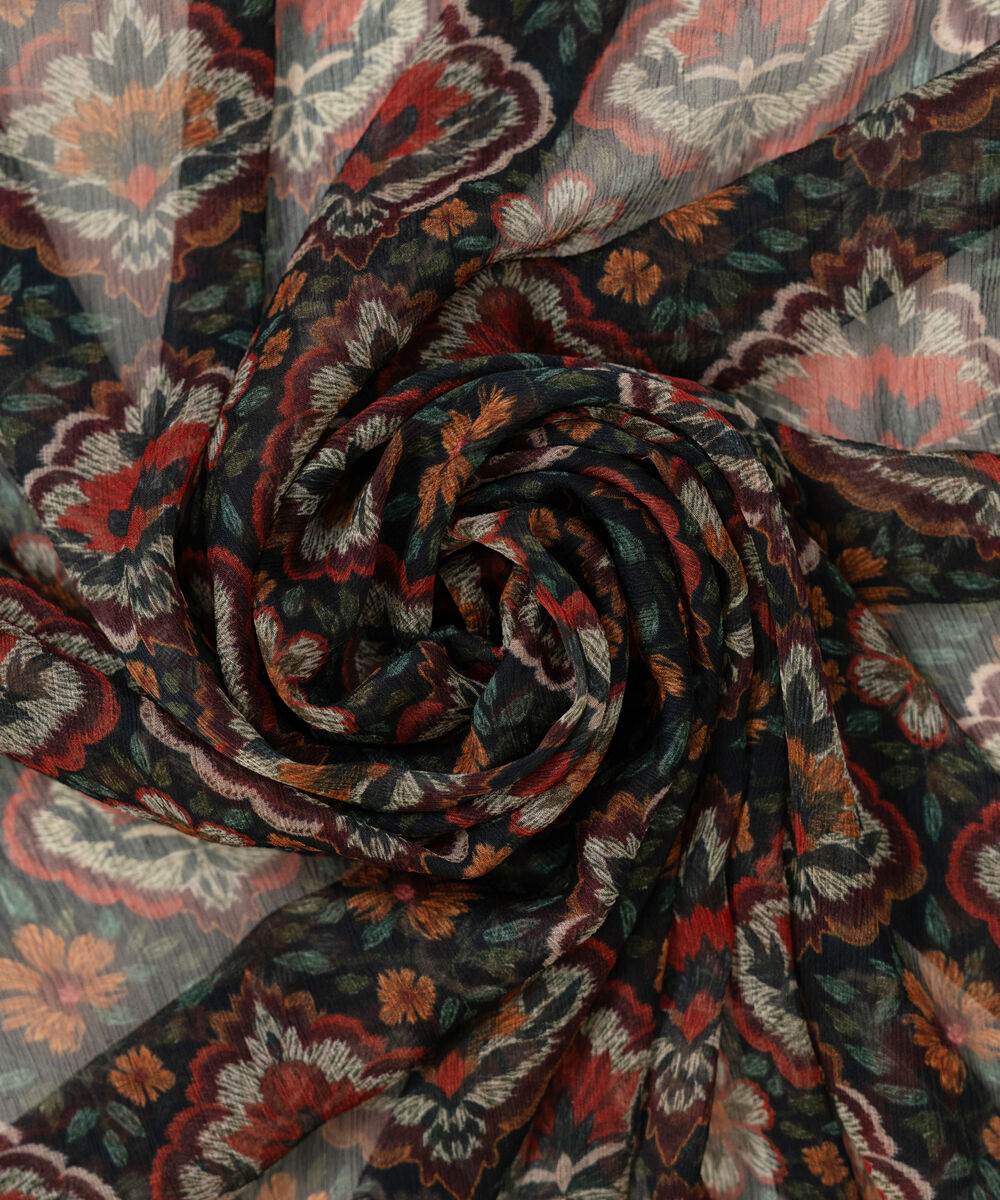 Printed Blended Chiffon Black Dupatta