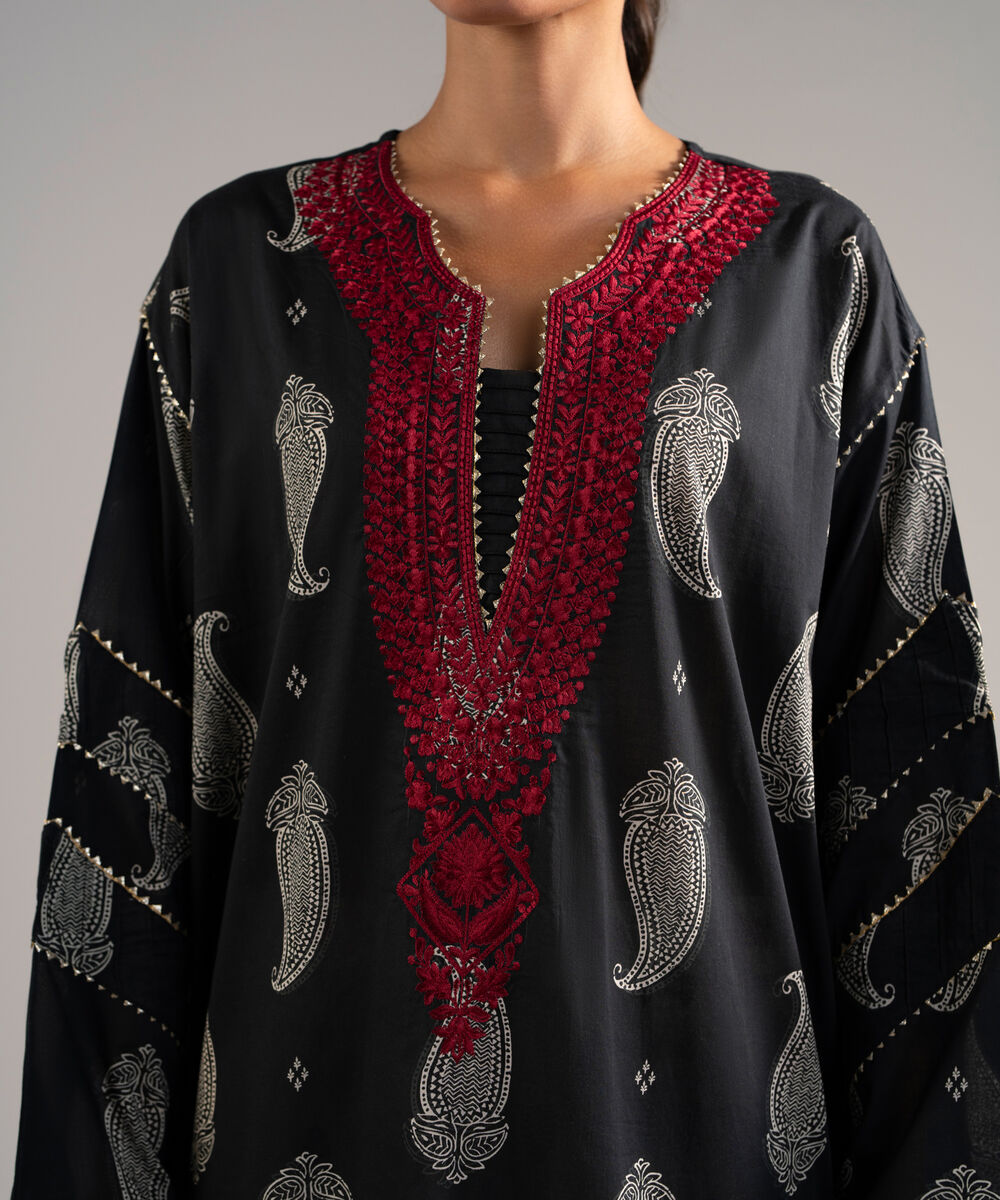 Women's RTW Lawn Embroidered Black 3 Piece Suit
