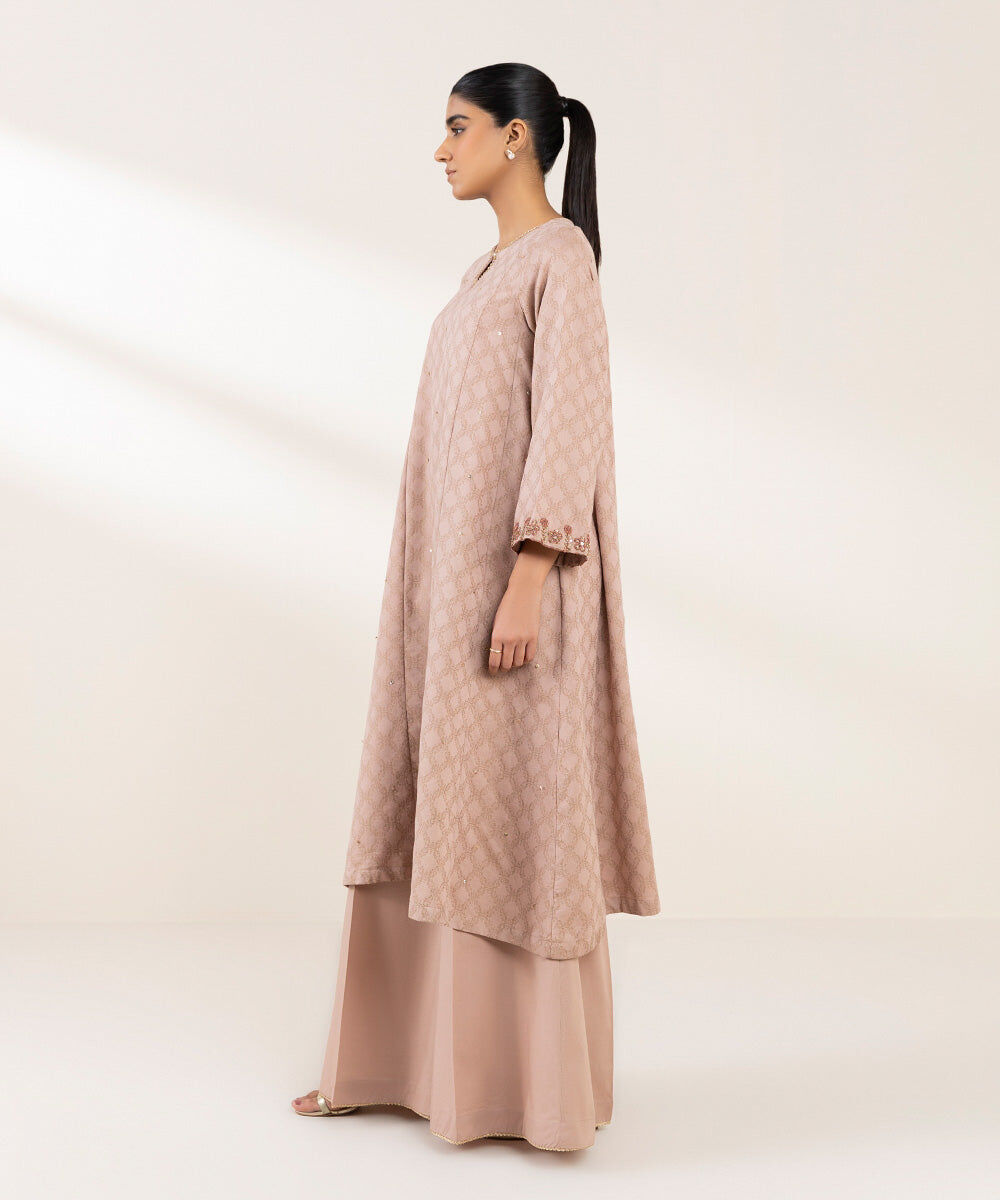 Woman - Pink Embroidered Cotton Jacquard Shirt