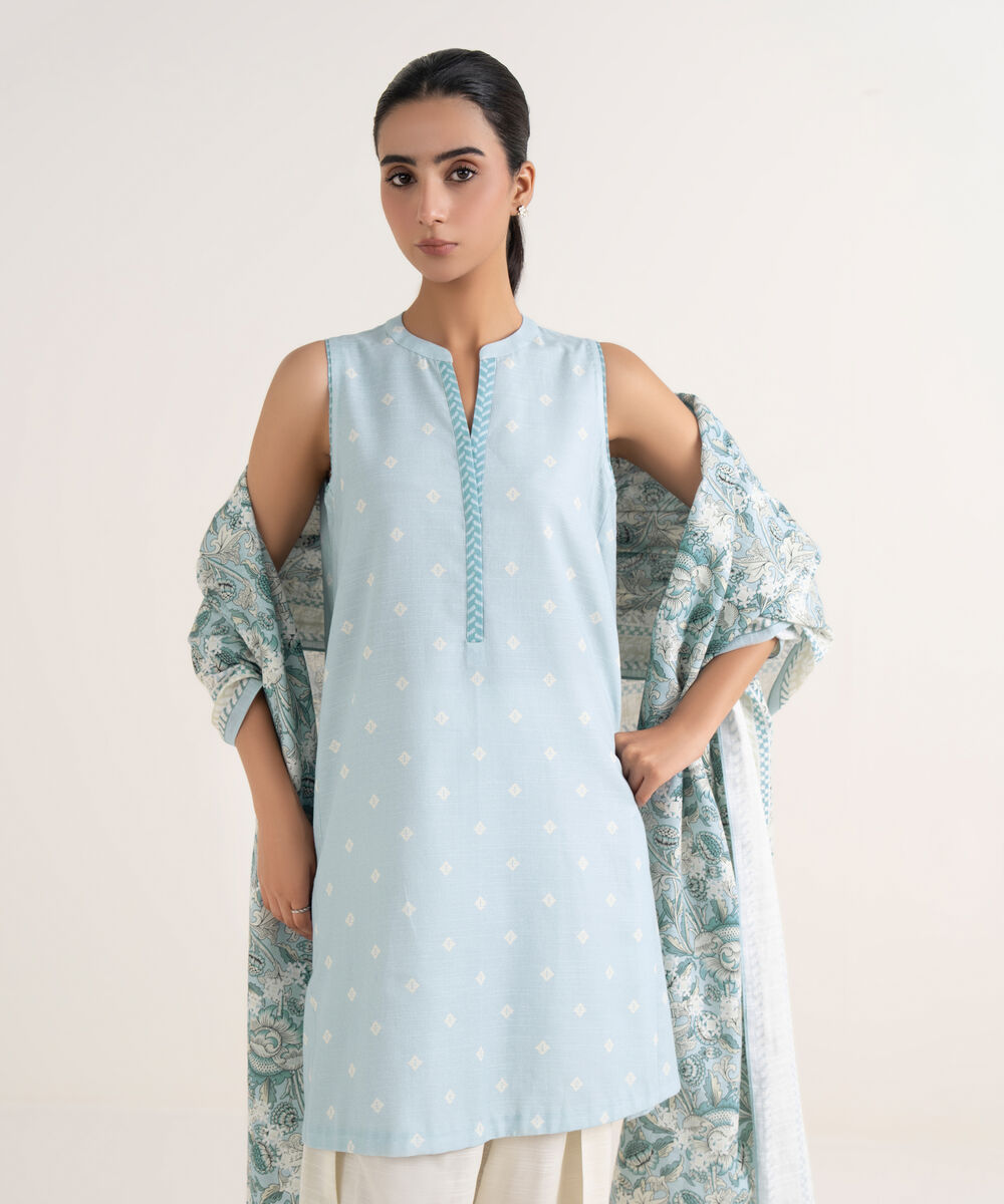 Women's Unstitched Light Khaddar Printed Multi Two Piece Suit