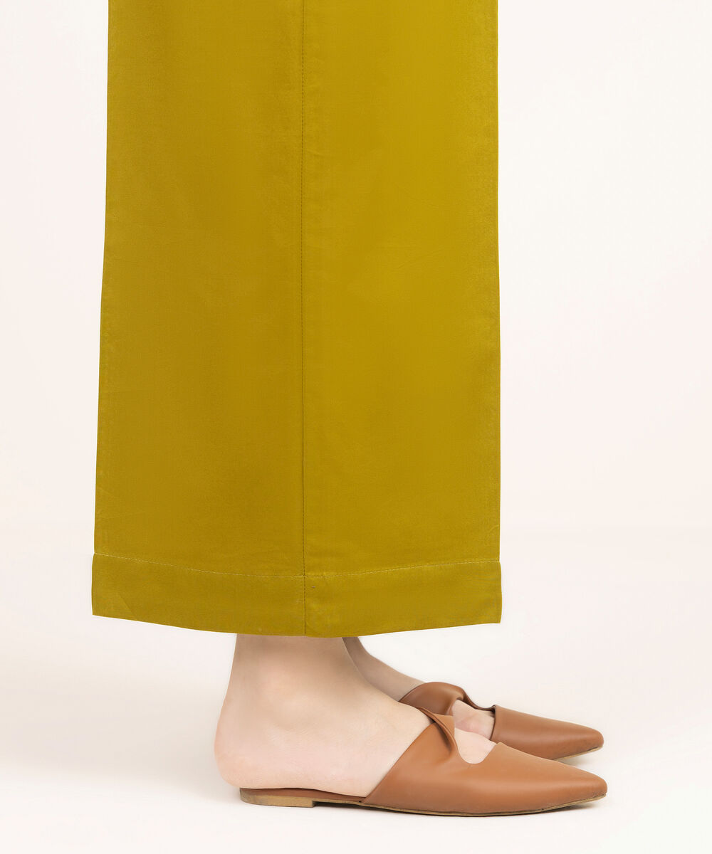 Women's RTW Cambric Solid Green Flared Pants