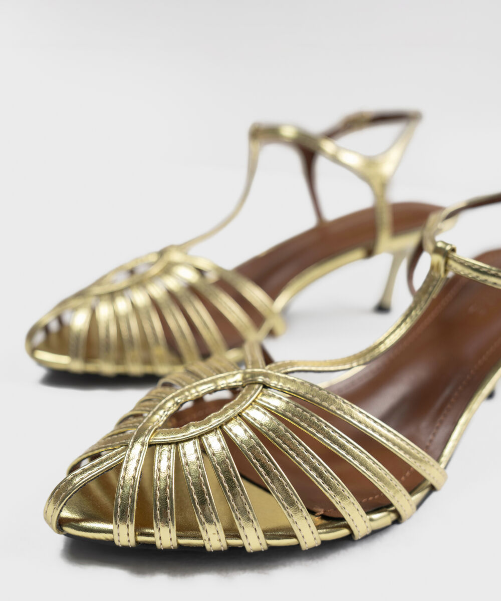 Women's Gold Kitten Heel Sandal