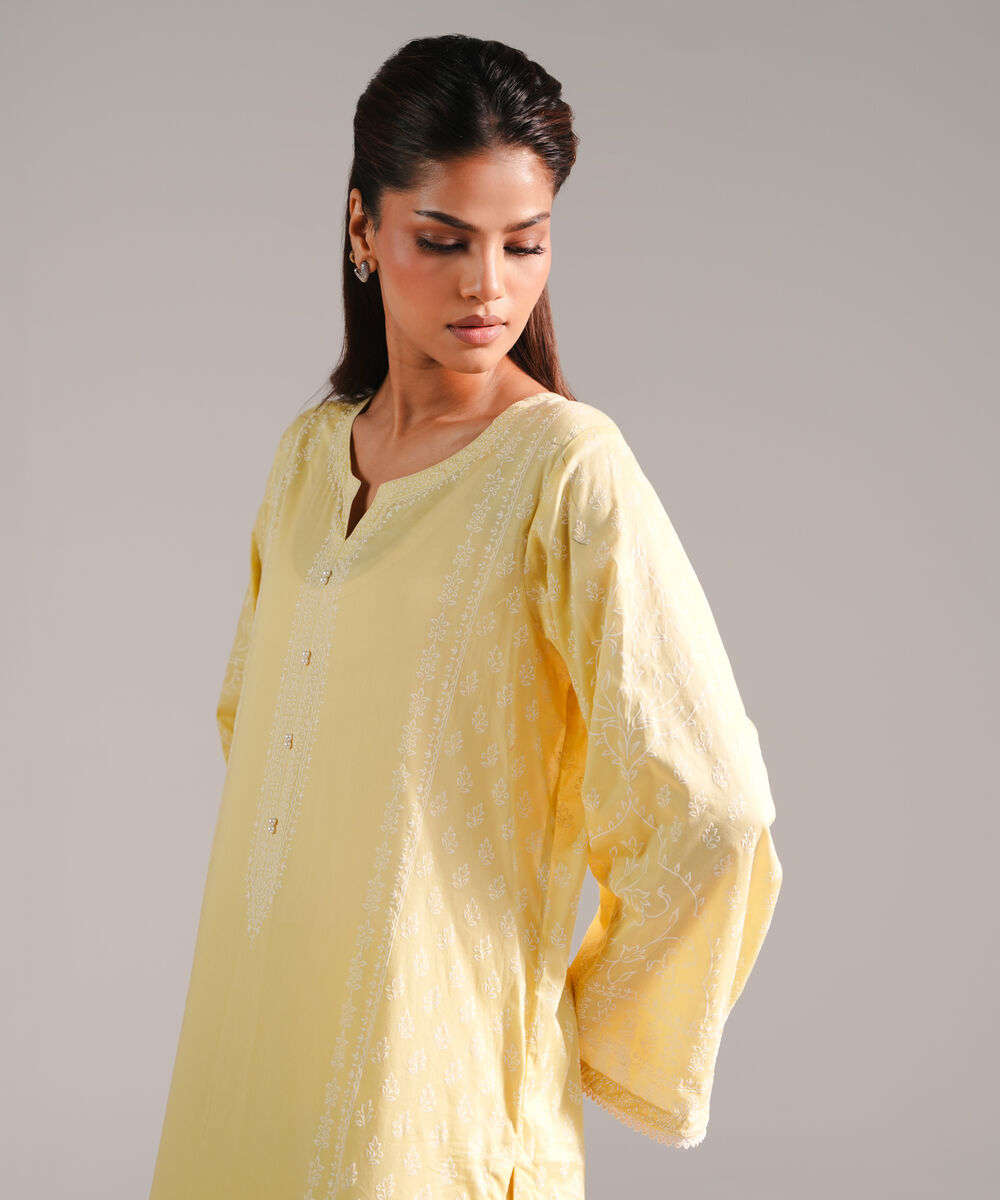 Women's RTW Lawn Printed Yellow Straight Shirt