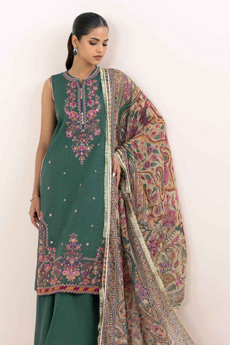 3 Piece - Embroidered Crosshatch Suit