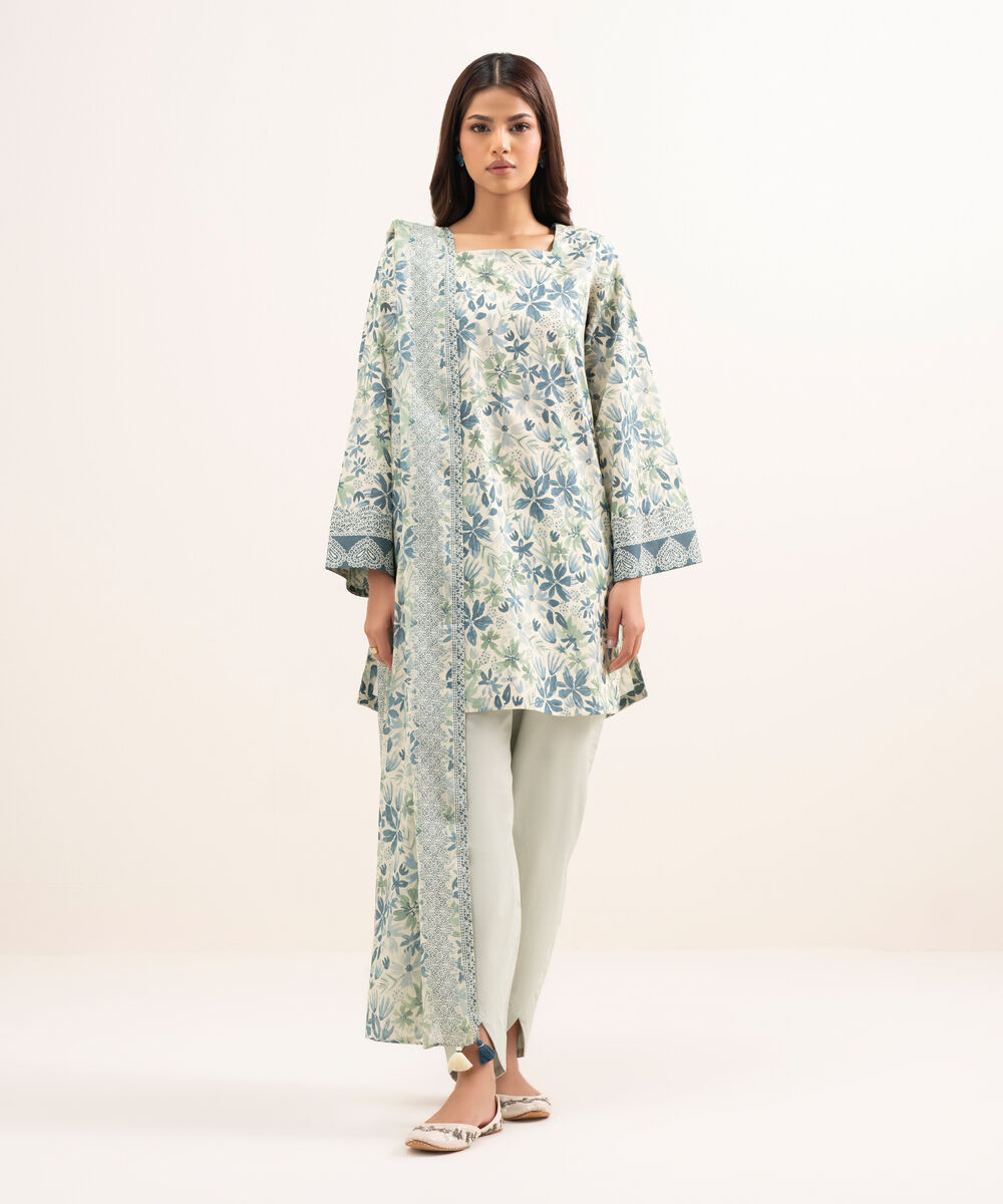 Women's Unstitched Lawn Printed Grey 3 Piece Suit