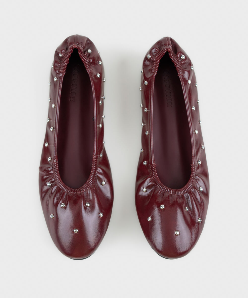 Women's Maroon Ballet Pumps With Stud Embellishment