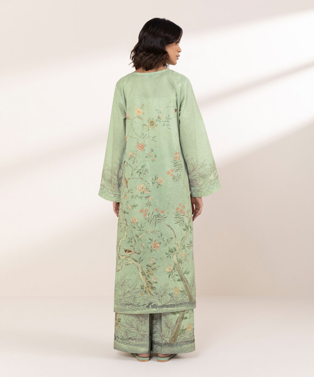 Women's RTW Cambric Green Printed A-Line Shirt