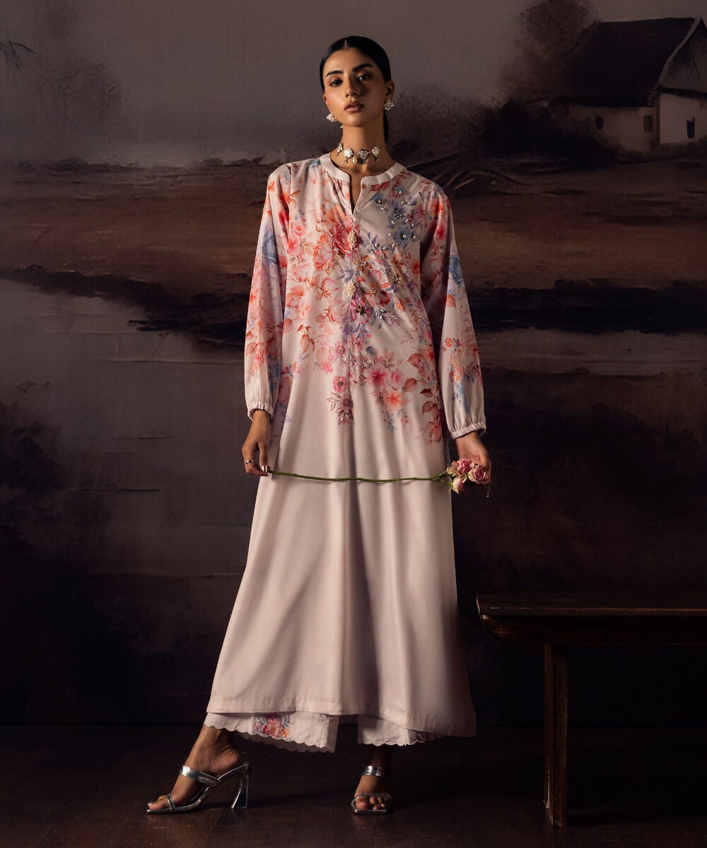 Women's RTW Printed Off White Blended Grip 2 Piece Suit
