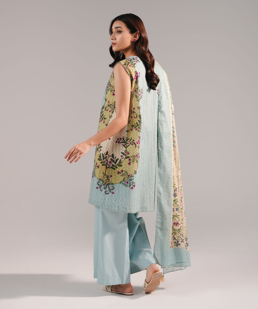 Women's RTW Dobby Printed Blue 3 Piece Suit