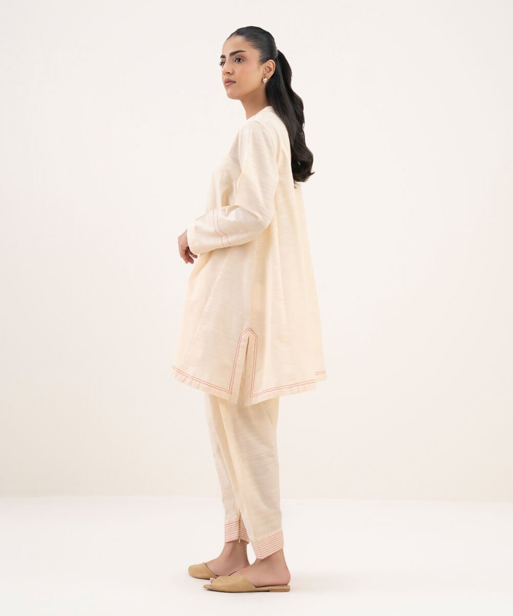 Women's RTW Light Khaddar Solid Straight White Shirt