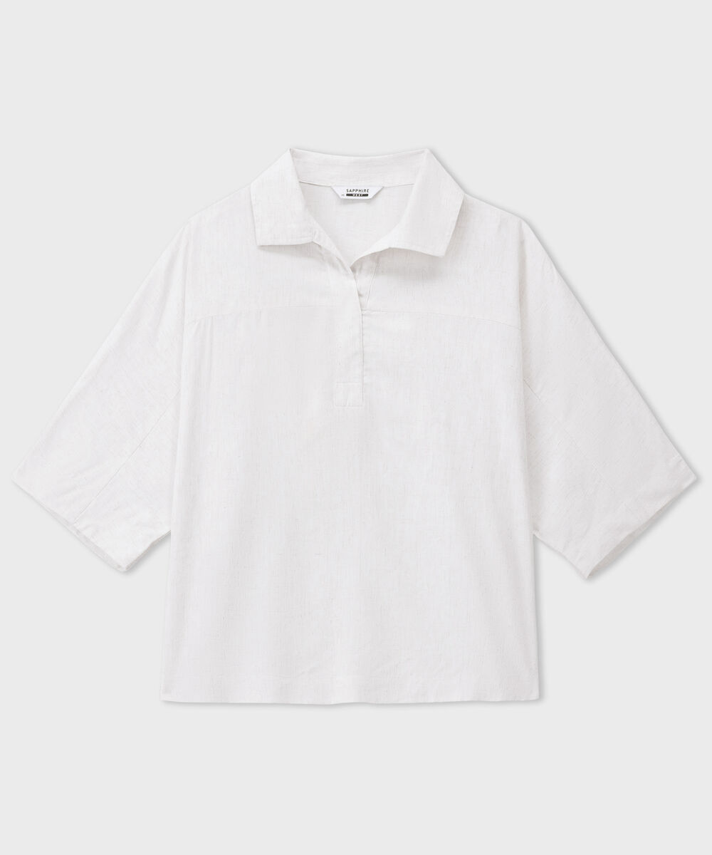 Women's Western Off-white Loose-Fit Linen Top