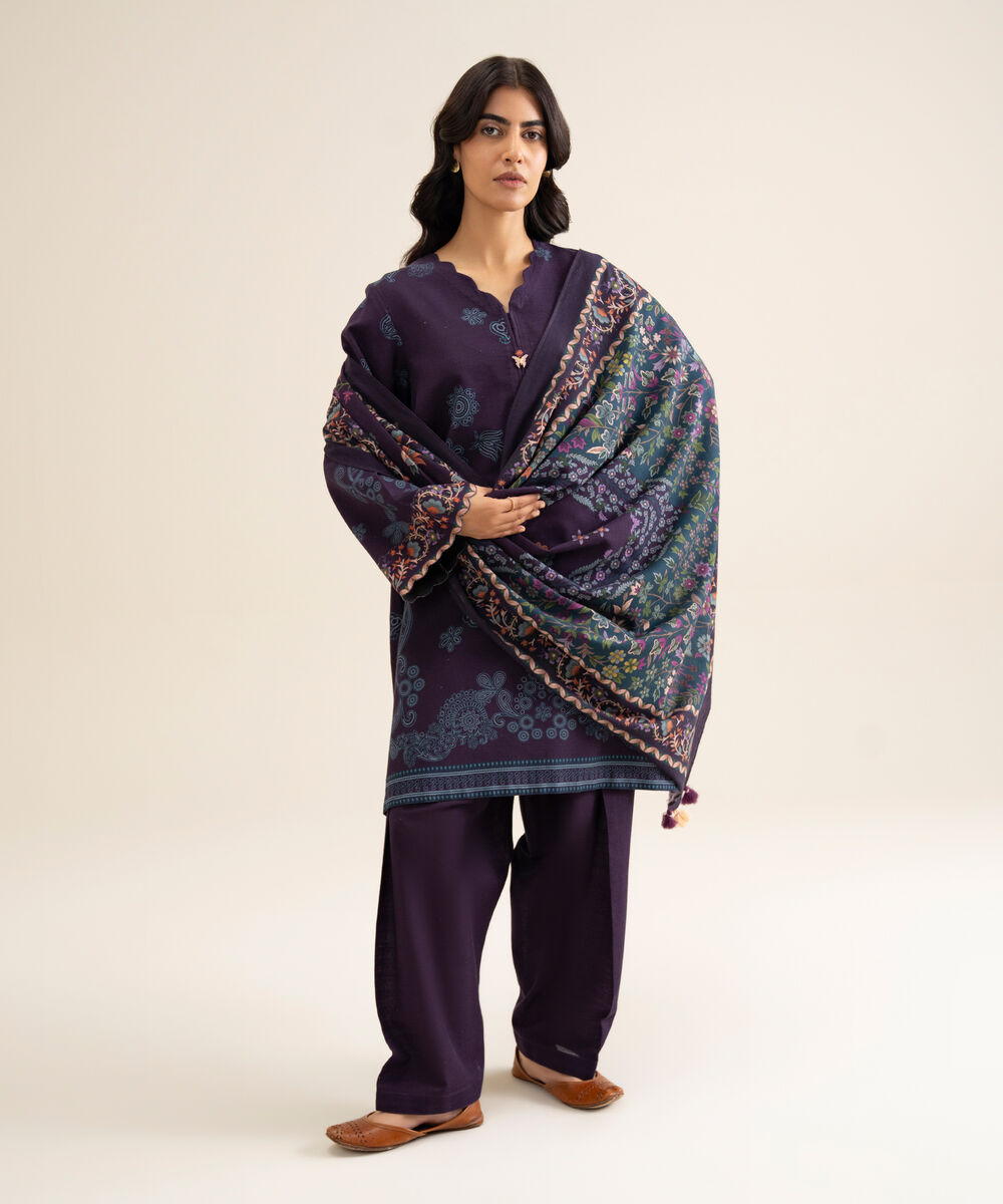Women's Unstitched Lawn Printed Plum 3 Piece Suit